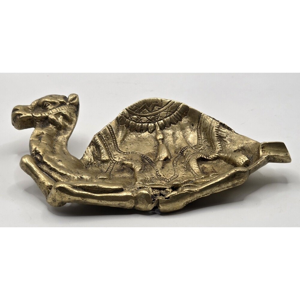 VTG Brass Resting Camel Ashtray Trinket Ring Dish